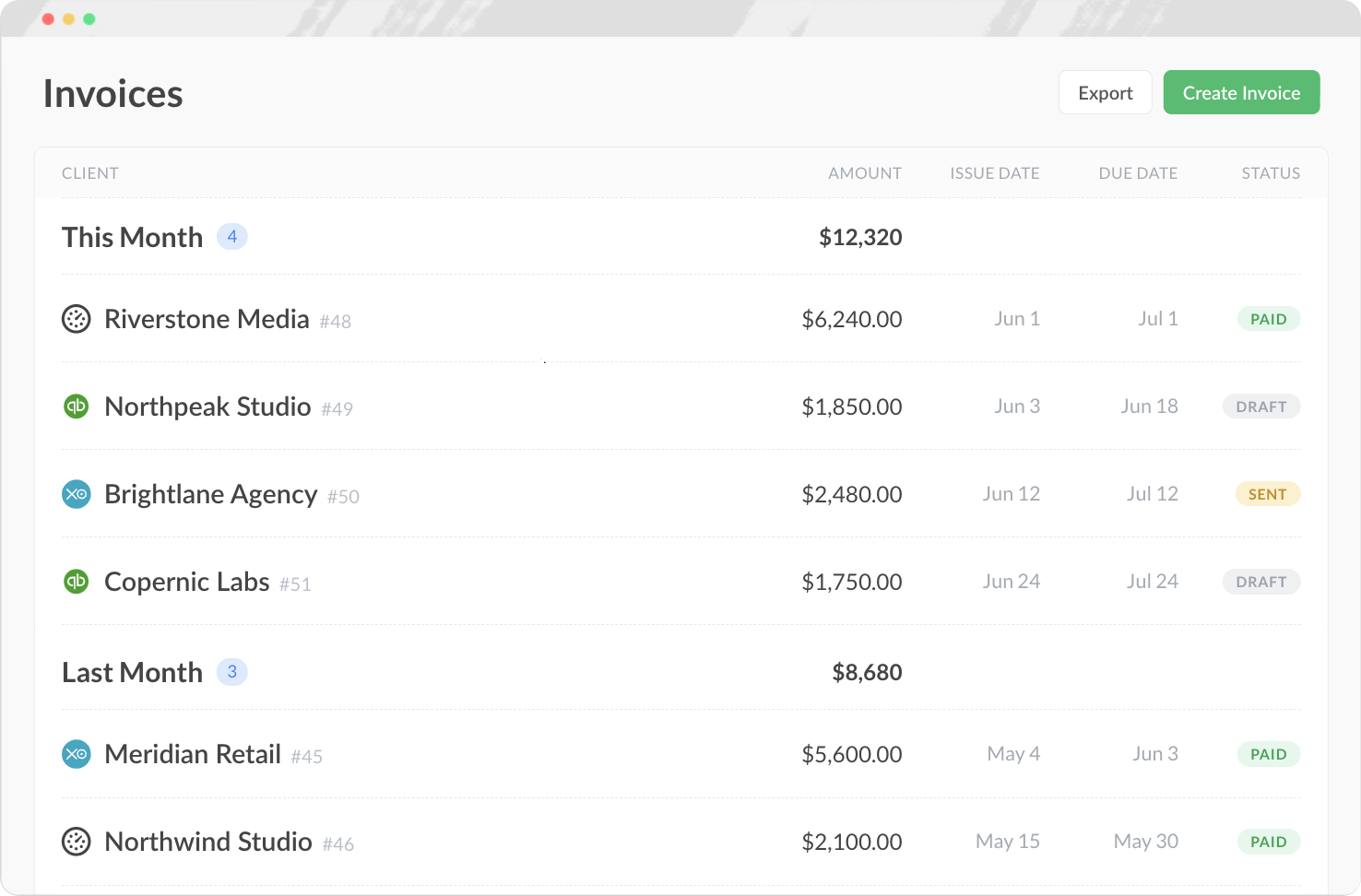 Everhour client invoices