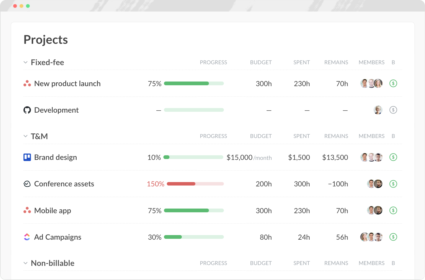 Everhour projects — budgets and progress