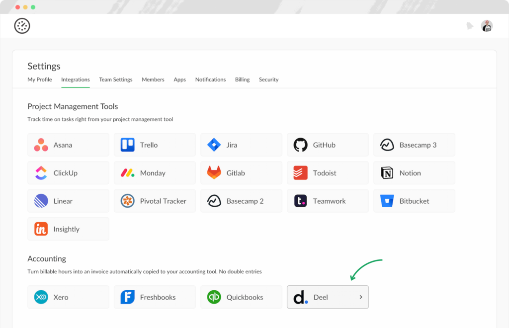 connecting Deel and Everhour