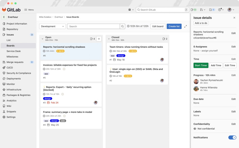 everhour gitlab time tracking controls
