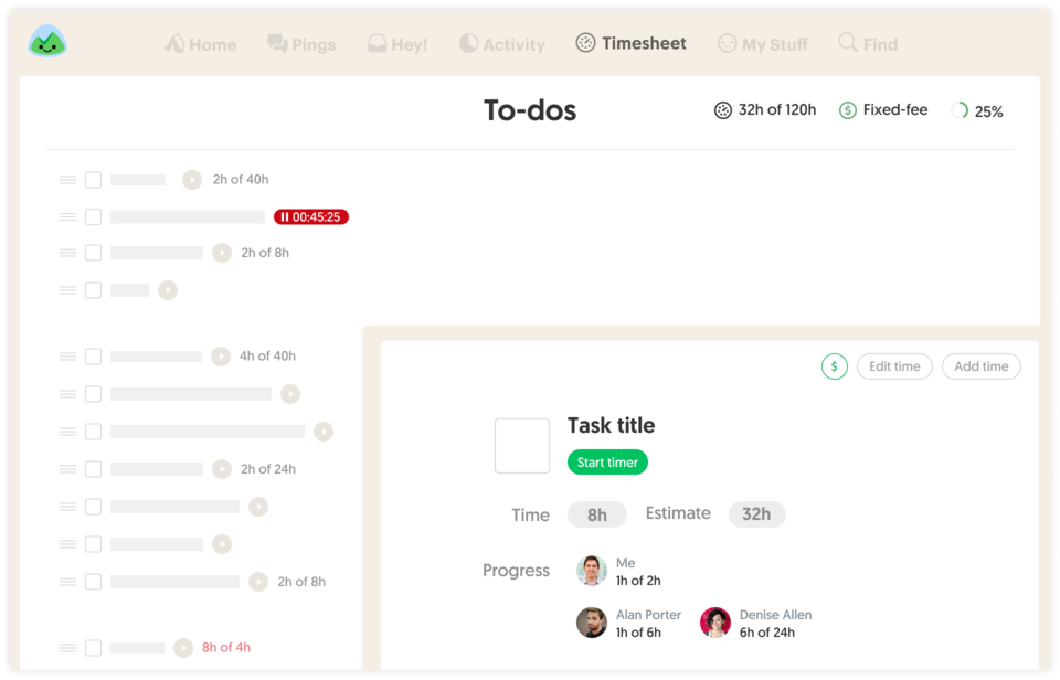 Time tracking in Basecamp