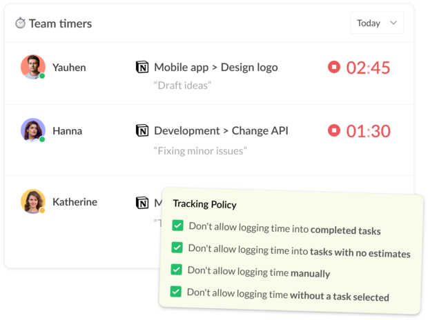 Notion Everhour team timers