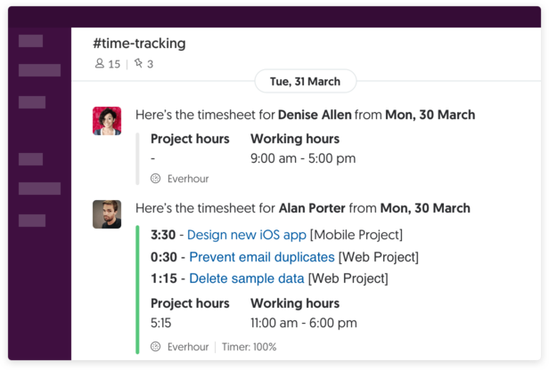 Slack daily clock-in and clock-out