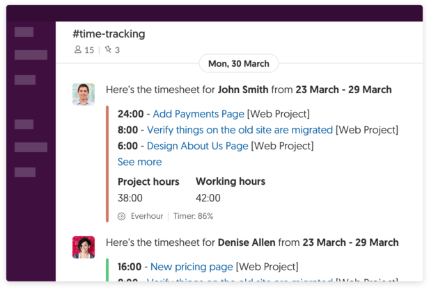 Slack weekly timesheet