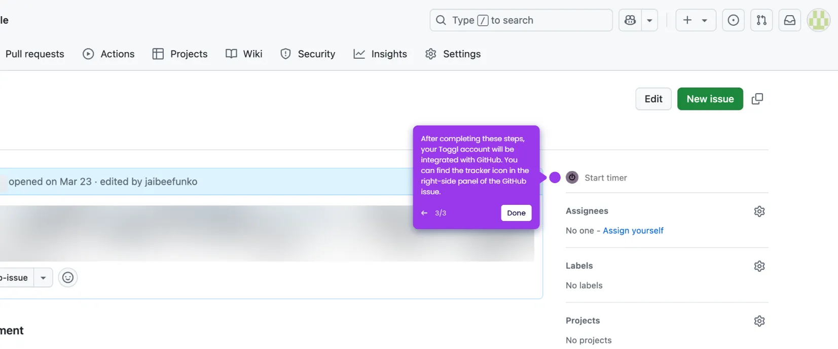 toggl track github integration