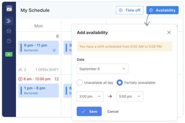 Availability settings in Shifts