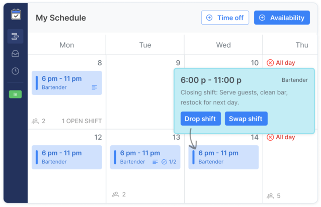 Drop or swap employee shifts in scheduling software